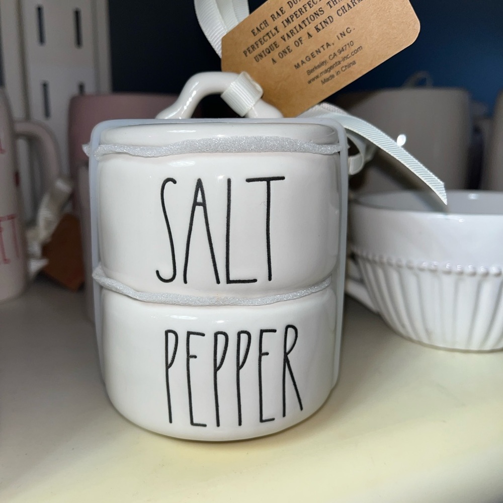 Rae Dunn White Ceramic Salt and Pepper Stack